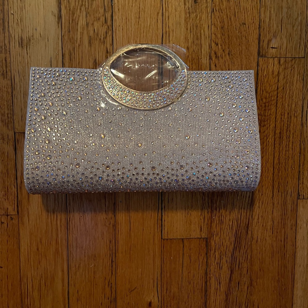 NWOT crystal beaded champagne evening bag